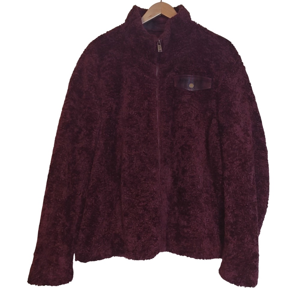 Pendleton Sherpa Fleece Jacket Womens XL Burgundy Full Zip Plaid Lined Outdoor